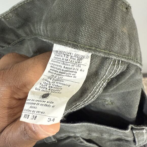 VTG Carhartt Pants Mens 37X33 Moss Green Carpenter Dungaree Canvas Duck B11 MOS - Picture 6 of 7